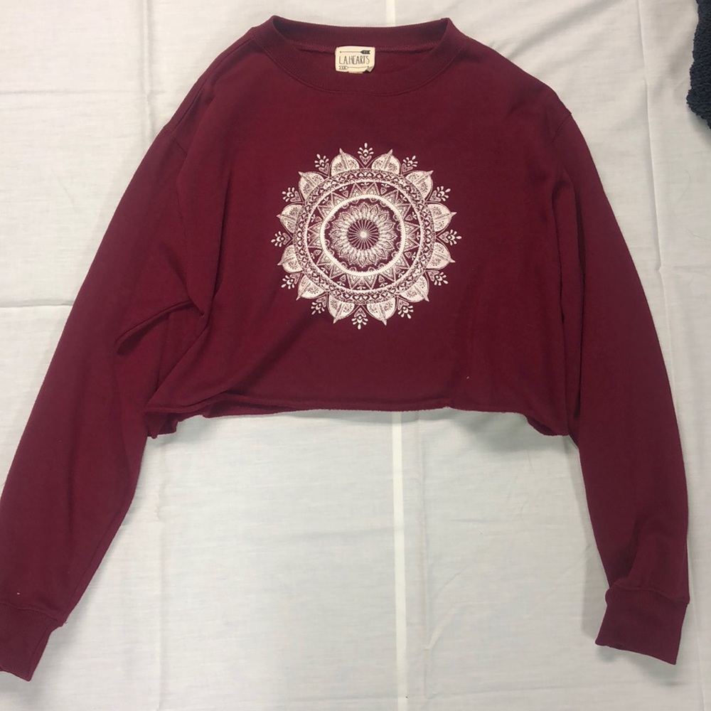 L.A. Hearts Maroon Cropped Sweatshirt